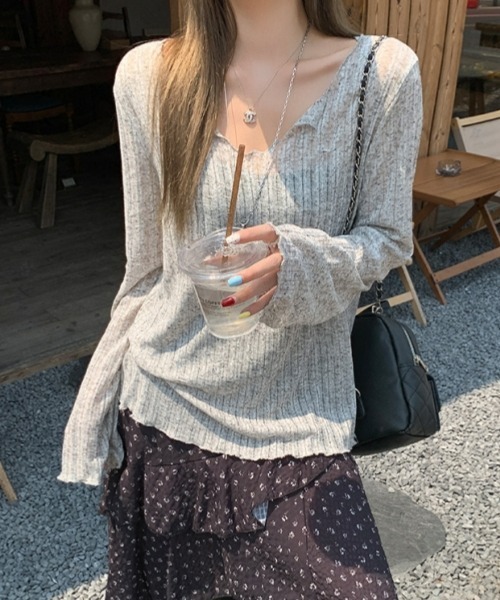 gossip!ロサンゼルス(ゴシップロサンゼルス)の「Y2Kガーリー*シアー長袖カーデ風Tシャツ(Tシャツ/カットソー・レディース・オフホワイト/グレー/ブルー/ライトグリーン・FREE)」の3枚目の写真