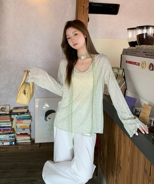 gossip!ロサンゼルス(ゴシップロサンゼルス)の「Y2Kガーリー*シアー長袖カーデ風Tシャツ(Tシャツ/カットソー・レディース・オフホワイト/グレー/ブルー/ライトグリーン・FREE)」の5枚目の写真