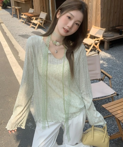 gossip!ロサンゼルス(ゴシップロサンゼルス)の「Y2Kガーリー*シアー長袖カーデ風Tシャツ(Tシャツ/カットソー・レディース・オフホワイト/グレー/ブルー/ライトグリーン・FREE)」の9枚目の写真
