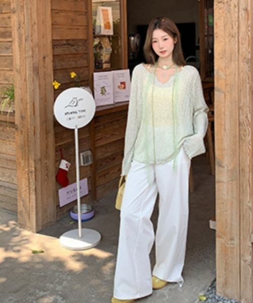 gossip!ロサンゼルス(ゴシップロサンゼルス)の「Y2Kガーリー*シアー長袖カーデ風Tシャツ(Tシャツ/カットソー・レディース・オフホワイト/グレー/ブルー/ライトグリーン・FREE)」の10枚目の写真