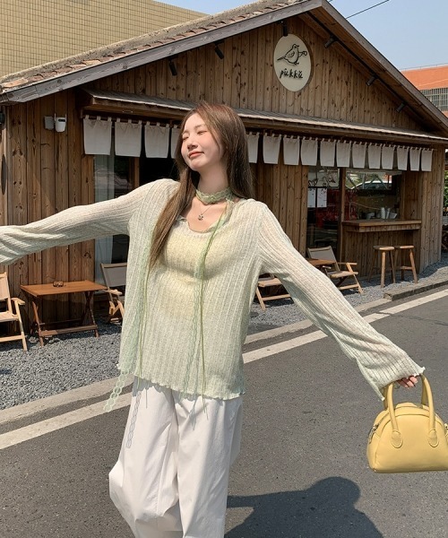 gossip!ロサンゼルス(ゴシップロサンゼルス)の「Y2Kガーリー*シアー長袖カーデ風Tシャツ(Tシャツ/カットソー・レディース・オフホワイト/グレー/ブルー/ライトグリーン・FREE)」の15枚目の写真