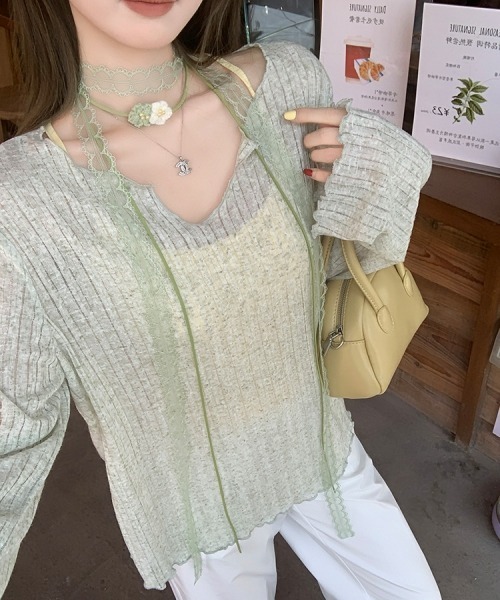 gossip!ロサンゼルス(ゴシップロサンゼルス)の「Y2Kガーリー*シアー長袖カーデ風Tシャツ(Tシャツ/カットソー・レディース・オフホワイト/グレー/ブルー/ライトグリーン・FREE)」の14枚目の写真