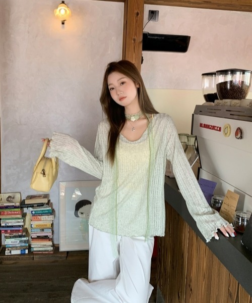 gossip!ロサンゼルス(ゴシップロサンゼルス)の「Y2Kガーリー*シアー長袖カーデ風Tシャツ(Tシャツ/カットソー・レディース・オフホワイト/グレー/ブルー/ライトグリーン・FREE)」の11枚目の写真