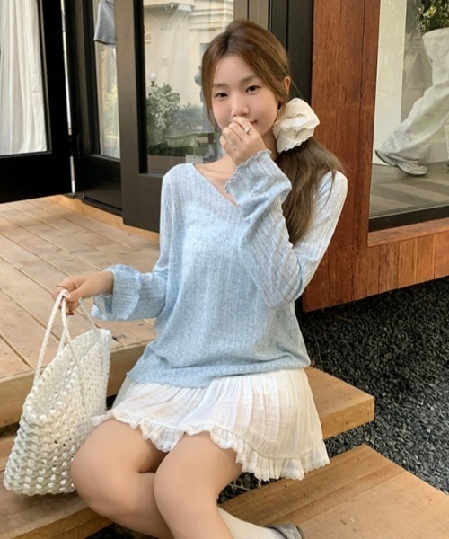 gossip!ロサンゼルス(ゴシップロサンゼルス)の「Y2Kガーリー*シアー長袖カーデ風Tシャツ(Tシャツ/カットソー・レディース・オフホワイト/グレー/ブルー/ライトグリーン・FREE)」の19枚目の写真