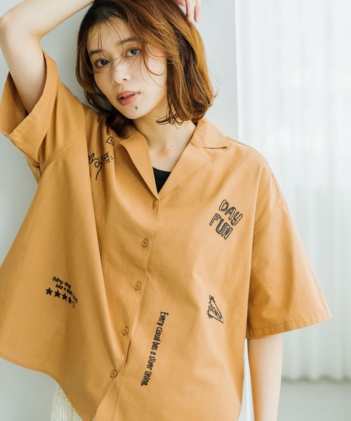 セール】刺繍オープンカラーシャツ（シャツ/ブラウス）｜studio CLIP