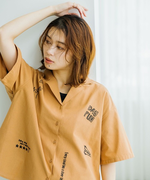 開襟シャツ 刺繍 セール】刺繍オープンカラーシャツ（シャツ/ブラウス）｜studio