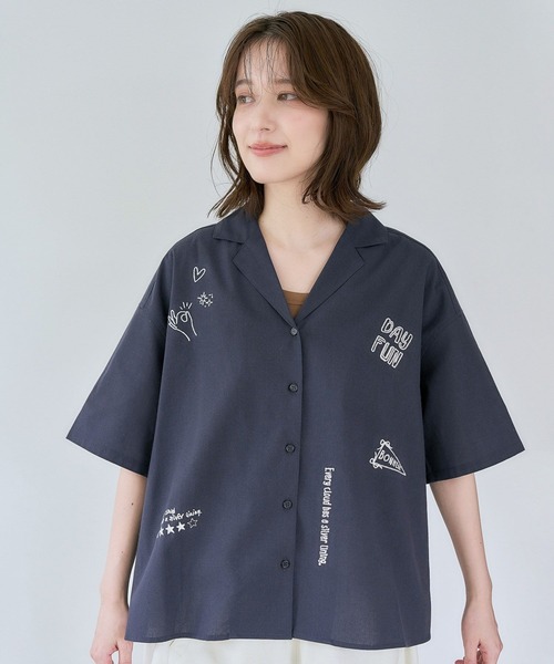 セール】刺繍オープンカラーシャツ（シャツ/ブラウス）｜studio