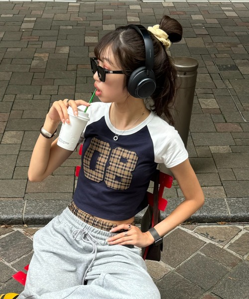 INTER FACTORY（インターファクトリー）の「SARA - チェックTシャツ made in INTER FACTORY（Tシャツ/カットソー・レディース・レッド/イエロー・FREE）」の5枚目の写真