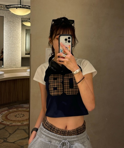 INTER FACTORY（インターファクトリー）の「SARA - チェックTシャツ made in INTER FACTORY（Tシャツ/カットソー・レディース・レッド/イエロー・FREE）」の8枚目の写真