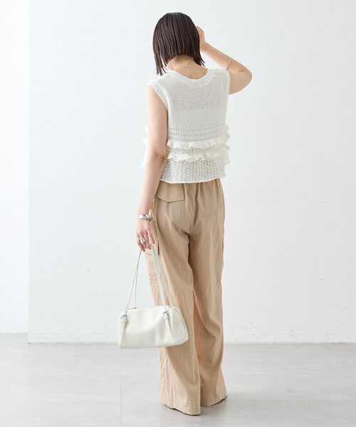 【新品】【これからの季節に】mysty woman  白カーゴパンツ セール】ナイロンカーゴパンツ（カーゴパンツ）｜mystic