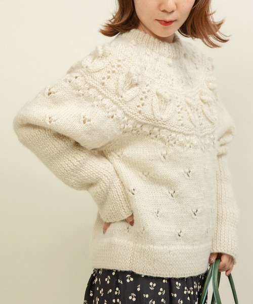 ニット セーター ネパールギルボックス 求心もよう編みプルオーバー レディース CHILD WOMAN ニット セーター ネパールギルボックス 求心もよう