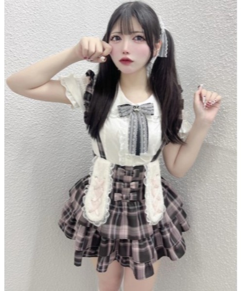 Ank Rouge(アンクルージュ)の「うさちゃんサス付きティアードスカパン(スカート・レディース・A/ピンク/ブラック・M)」の1枚目の写真