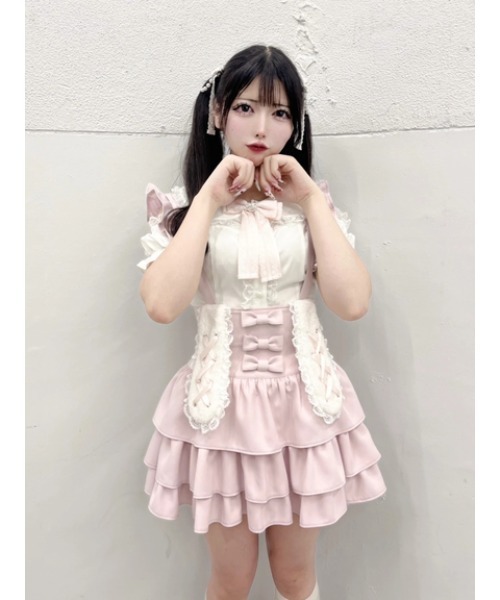 Ank Rouge(アンクルージュ)の「うさちゃんサス付きティアードスカパン(スカート・レディース・A/ピンク/ブラック・M)」の3枚目の写真