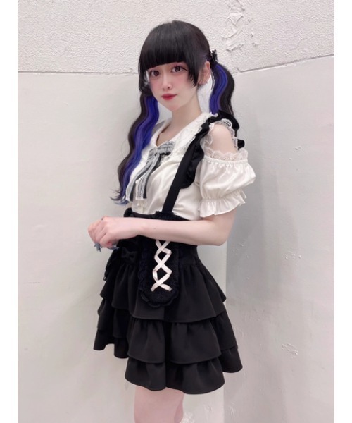 Ank Rouge(アンクルージュ)の「うさちゃんサス付きティアードスカパン(スカート・レディース・A/ピンク/ブラック・M)」の2枚目の写真