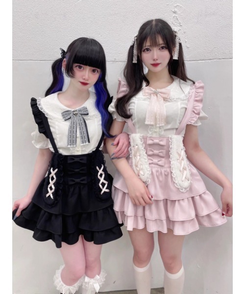Ank Rouge(アンクルージュ)の「うさちゃんサス付きティアードスカパン(スカート・レディース・A/ピンク/ブラック・M)」の21枚目の写真