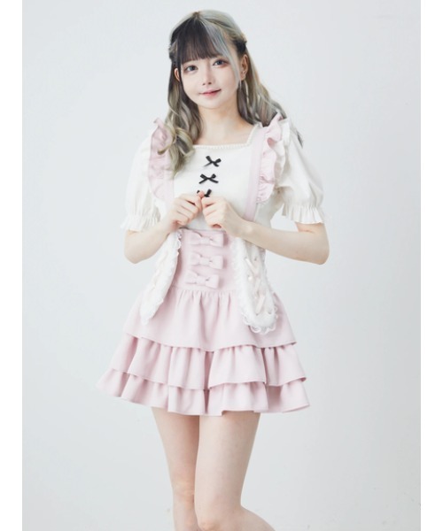 Ank Rouge(アンクルージュ)の「うさちゃんサス付きティアードスカパン(スカート・レディース・A/ピンク/ブラック・M)」の22枚目の写真