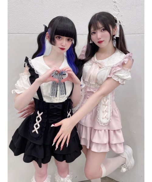 Ank Rouge(アンクルージュ)の「うさちゃんサス付きティアードスカパン(スカート・レディース・A/ピンク/ブラック・M)」の10枚目の写真