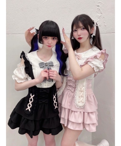Ank Rouge(アンクルージュ)の「うさちゃんサス付きティアードスカパン(スカート・レディース・A/ピンク/ブラック・M)」の11枚目の写真