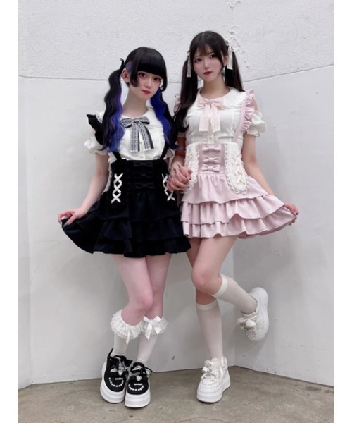 Ank Rouge(アンクルージュ)の「うさちゃんサス付きティアードスカパン(スカート・レディース・A/ピンク/ブラック・M)」の12枚目の写真