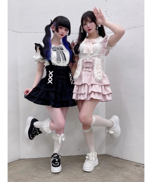 Ank Rouge(アンクルージュ)の「うさちゃんサス付きティアードスカパン(スカート・レディース・A/ピンク/ブラック・M)」の13枚目の写真