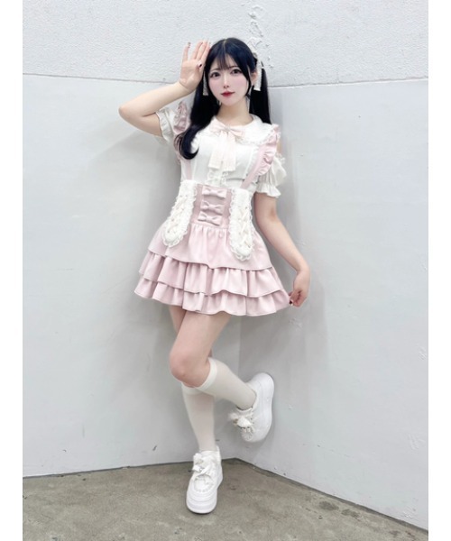 Ank Rouge(アンクルージュ)の「うさちゃんサス付きティアードスカパン(スカート・レディース・A/ピンク/ブラック・M)」の14枚目の写真