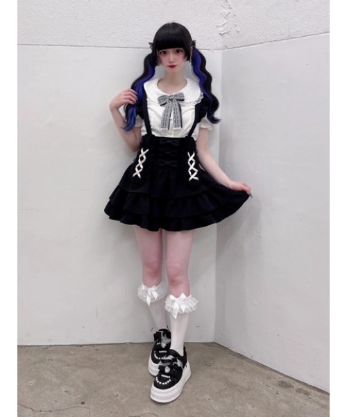 Ank Rouge(アンクルージュ)の「うさちゃんサス付きティアードスカパン(スカート・レディース・A/ピンク/ブラック・M)」の15枚目の写真