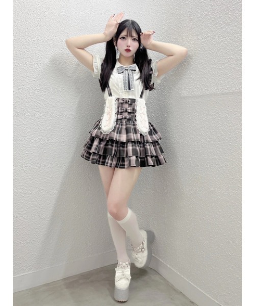 Ank Rouge(アンクルージュ)の「うさちゃんサス付きティアードスカパン(スカート・レディース・A/ピンク/ブラック・M)」の17枚目の写真