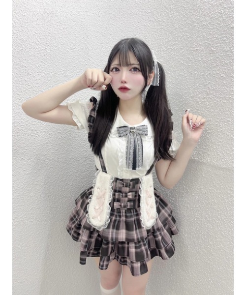 Ank Rouge(アンクルージュ)の「うさちゃんサス付きティアードスカパン(スカート・レディース・A/ピンク/ブラック・M)」の16枚目の写真