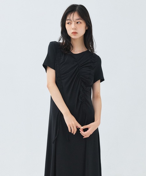 PUBLIC TOKYO(パブリックトウキョウ)の「【接触冷感】ギャザードレープカットソーワンピ/低身長向け/26SS/春服/夏服/シャーリング/ギャザー/ドレープ/アシンメトリー/スタイルアップ/ストレッチ/接触冷感(ワンピース・レディース・ブラック/ワイン・1/2)」の21枚目の写真