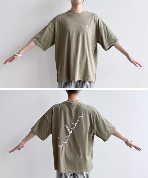 reca(レカ)の「ゆるロゴプリント&刺繍BIGTシャツ(Tシャツ/カットソー・レディース・オフホワイト/ブラック/カーキ/ブルー系その他/バーガンディー/ブルー系その他2/ピンク系その他・FREE)」の12枚目の写真