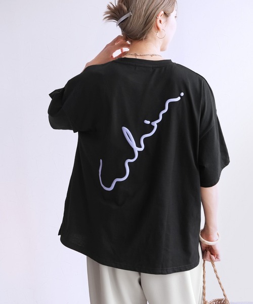 reca(レカ)の「ゆるロゴプリント&刺繍BIGTシャツ(Tシャツ/カットソー・レディース・オフホワイト/ブラック/カーキ/ブルー系その他/バーガンディー/ブルー系その他2/ピンク系その他・FREE)」の10枚目の写真