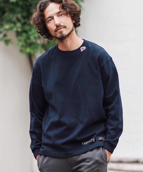 1minute 1second(ワンミニットワンセカンド)の「mlt5297-10oz heavy weight long sleeve cut&sew with logo print ロングスリーブカットソー(Tシャツ/カットソー・メンズ・ホワイト/グレイッシュベージュ/ブラック/ネイビー・M/L/XL)」の4枚目の写真