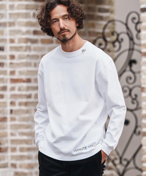 1minute 1second(ワンミニットワンセカンド)の「mlt5297-10oz heavy weight long sleeve cut&sew with logo print ロングスリーブカットソー(Tシャツ/カットソー・メンズ・ホワイト/グレイッシュベージュ/ブラック/ネイビー・M/L/XL)」の2枚目の写真