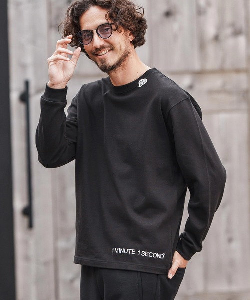 1minute 1second(ワンミニットワンセカンド)の「mlt5297-10oz heavy weight long sleeve cut&sew with logo print ロングスリーブカットソー(Tシャツ/カットソー・メンズ・ホワイト/グレイッシュベージュ/ブラック/ネイビー・M/L/XL)」の3枚目の写真