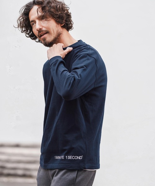 1minute 1second(ワンミニットワンセカンド)の「mlt5297-10oz heavy weight long sleeve cut&sew with logo print ロングスリーブカットソー(Tシャツ/カットソー・メンズ・ホワイト/グレイッシュベージュ/ブラック/ネイビー・M/L/XL)」の11枚目の写真