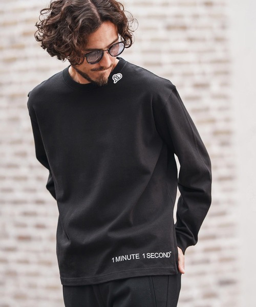 1minute 1second(ワンミニットワンセカンド)の「mlt5297-10oz heavy weight long sleeve cut&sew with logo print ロングスリーブカットソー(Tシャツ/カットソー・メンズ・ホワイト/グレイッシュベージュ/ブラック/ネイビー・M/L/XL)」の5枚目の写真