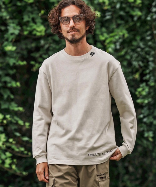 1minute 1second(ワンミニットワンセカンド)の「mlt5297-10oz heavy weight long sleeve cut&sew with logo print ロングスリーブカットソー(Tシャツ/カットソー・メンズ・ホワイト/グレイッシュベージュ/ブラック/ネイビー・M/L/XL)」の15枚目の写真