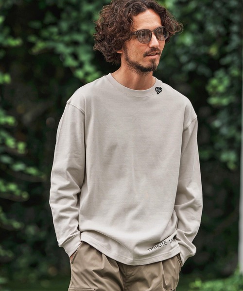 1minute 1second(ワンミニットワンセカンド)の「mlt5297-10oz heavy weight long sleeve cut&sew with logo print ロングスリーブカットソー(Tシャツ/カットソー・メンズ・ホワイト/グレイッシュベージュ/ブラック/ネイビー・M/L/XL)」の16枚目の写真