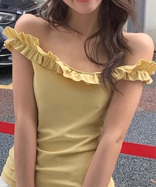 NANAHACHI（ナナハチ）の「[6色]フリル キャミソール オフショルダー（Tシャツ/カットソー・レディース・グレー/ホワイト/レッド/ネイビー/パープル/イエロー・FREE）」の15枚目の写真