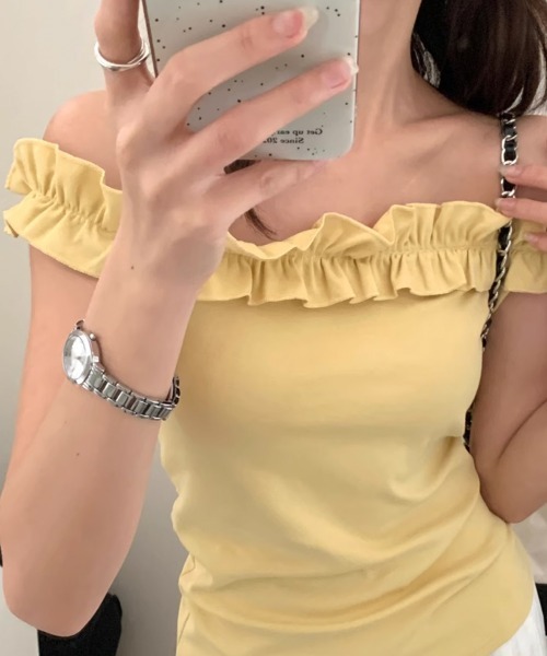 NANAHACHI（ナナハチ）の「[6色]フリル キャミソール オフショルダー（Tシャツ/カットソー・レディース・グレー/ホワイト/レッド/ネイビー/パープル/イエロー・FREE）」の18枚目の写真