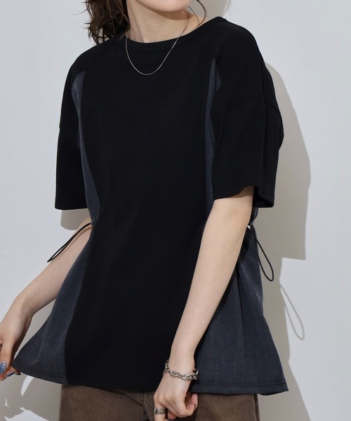 Arinomama(アリノママ)の「デニム風切替ギャザーT(Tシャツ/カットソー・レディース・ブラック/スミクロ/オフホワイト/グレイッシュベージュ・FREE)」の10枚目の写真