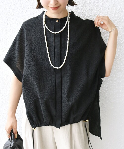 セール】〈手洗い可能〉サッカー 裾 ドロスト ドルマン ブラウス 2