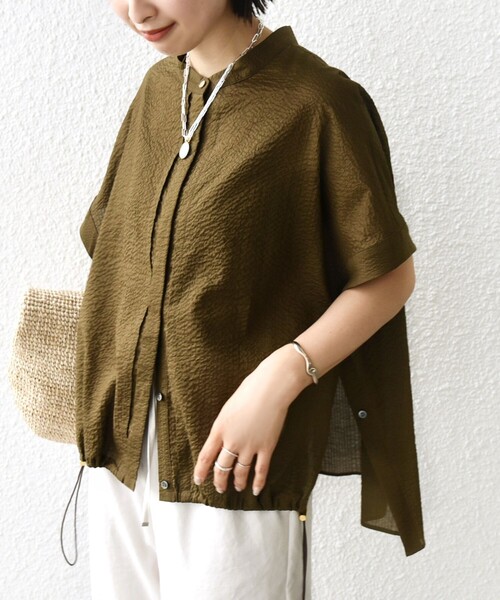 SHIPS新品タグ付き サッカー 裾 ドロスト ドルマン ブラウス 2 手洗い可能〉サッカー 裾 ドロスト ドルマン ブラウス 2（シャツ