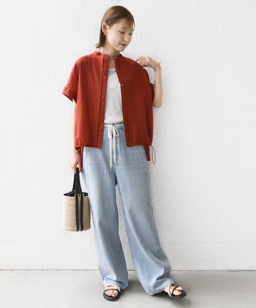 セール】〈手洗い可能〉サッカー 裾 ドロスト ドルマン ブラウス 2