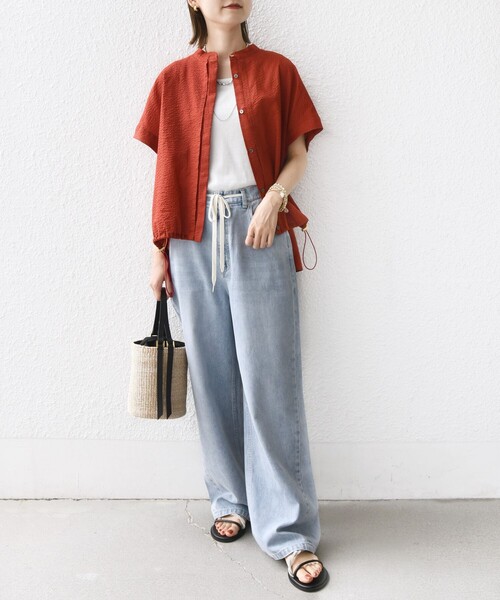 新品タグ付き〈手洗い可能〉サッカー 裾 ドロスト ドルマン ブラウス 2 手洗い可能〉サッカー 裾 ドロスト ドルマン ブラウス 2（シャツ