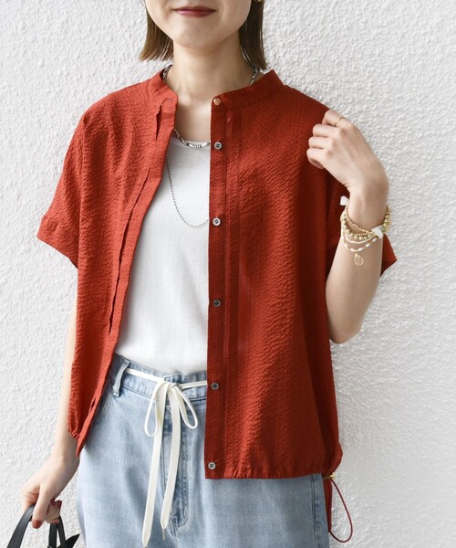 SHIPS新品タグ付き サッカー 裾 ドロスト ドルマン ブラウス 2 手洗い可能〉サッカー 裾 ドロスト ドルマン ブラウス 2（シャツ