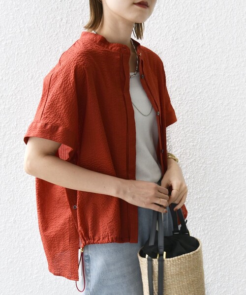 セール】〈手洗い可能〉サッカー 裾 ドロスト ドルマン ブラウス 2