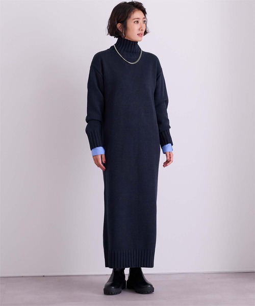 タートルネックIラインニットワンピース（ワンピース）｜ur's
