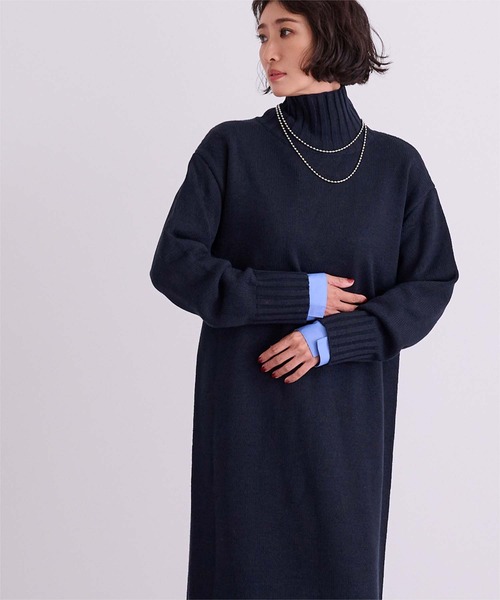 タートルネックIラインニットワンピース（ワンピース）｜ur's