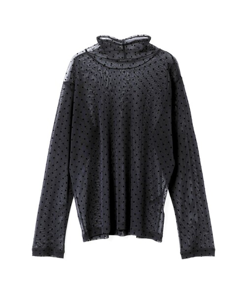 mizuiroind（ミズイロインド）の「mizuiro ind メッシュドットハイネックプルオーバー（Tシャツ/カットソー・レディース・ネイビー/ブラウン/ブラック/ネイビー系2・FREE）」の5枚目の写真